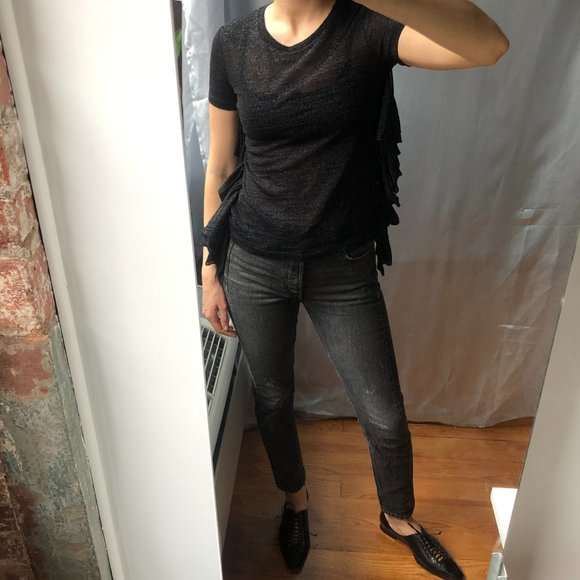 MM6 Maison Margiela black sheer side ruffle top